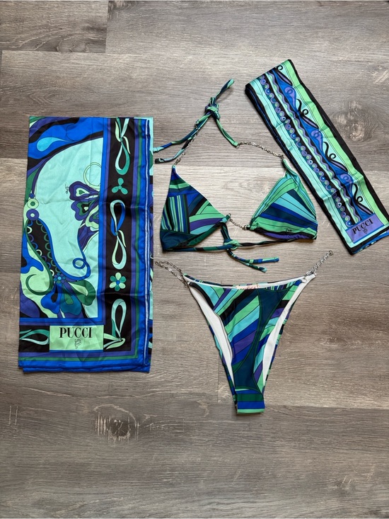 Emilio Pucci Other - Emilio Pucci Blue & Green Patterned Bikini Set